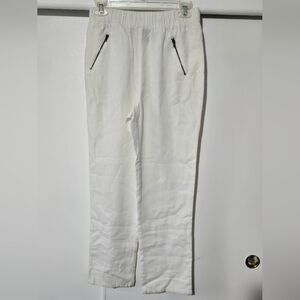 Women's White Linen-Blend Pants with Zip Pockets